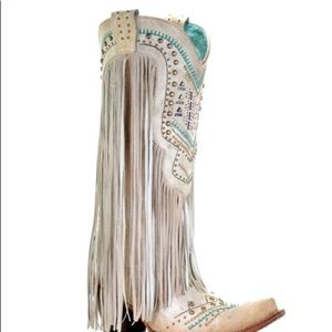 NEW corral western cowboy cowgirl boots bone studded stud crystal fringe 6